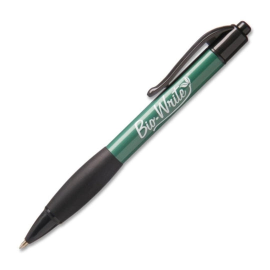 BIO-WRITE RETRACTABLE PEN W/RUBBER GRIP, FINE POINT, BLACK BX