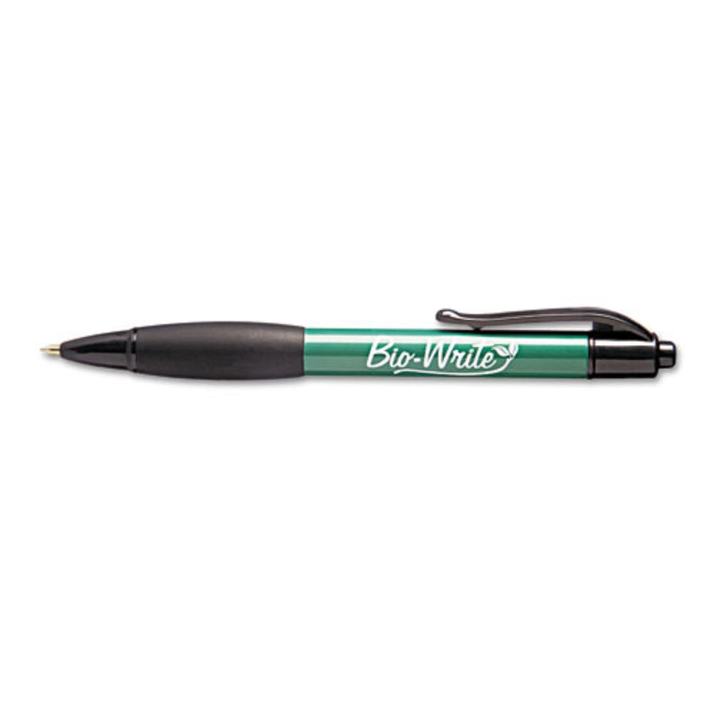 BIO-WRITE RETRACTABLE PEN W/RUBBER GRIP, MEDIUM POINT, BLACK BX