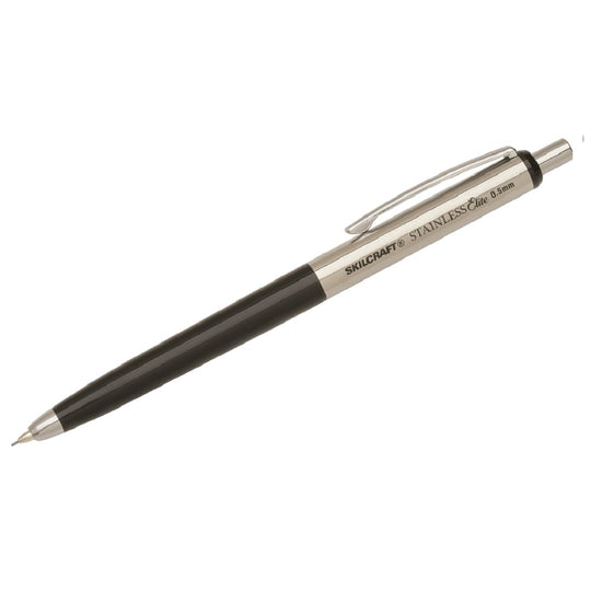 STAINLESS STEEL ENCIL MECHANICAL PENCIL, BLACK LEAD, BLACK BARREL BX