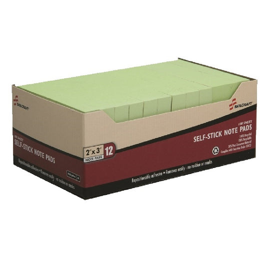 SELF-STICK WRITING PADS UNRULED, 2" x 3", GREEN CS