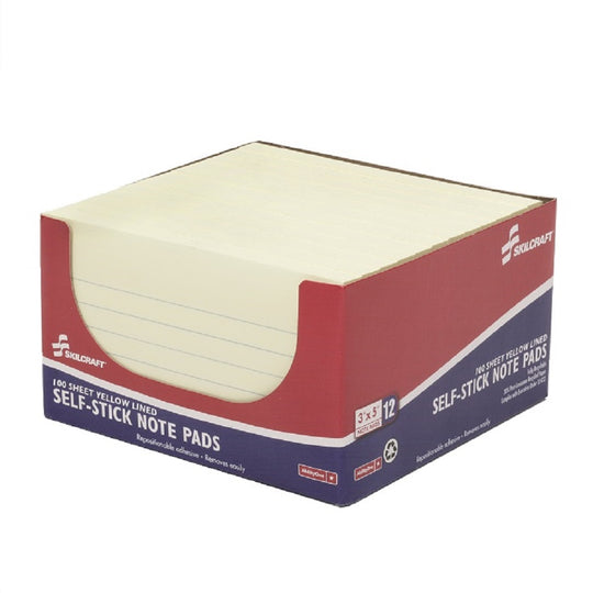 SELF-STICK LINED NOTE PADS, YELLOW BX