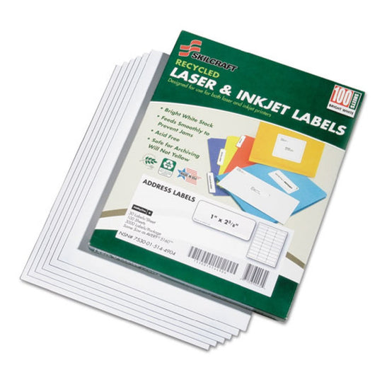 RECYCLED LASER/INKJET ADDRESS LABELS, MATTE FINISH CS