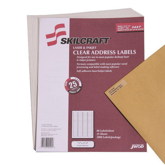 ADDRESS LABELS, LASER AND INKJET, CLEAR PK