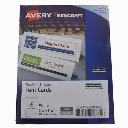 7530016878806 TENT CARD, MEDIUM, UNCOATED EMBOSS TWO-SIDE PRINT, WHITE BX