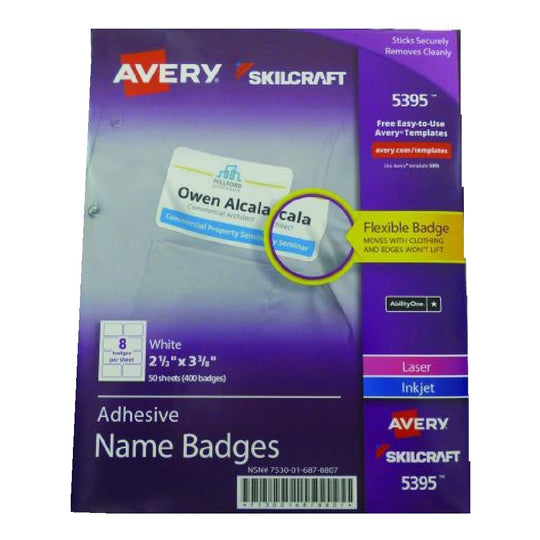 7530016878807 ADHESIVE NAME BADGES, 400 BADGES, 50 SHEETS BX