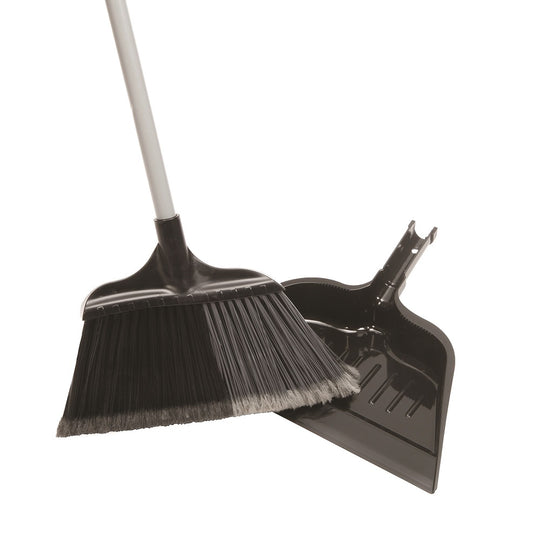 EXTRA WIDE ANGLED BROOM, WITH DUSTPAN, 15", BLACK/GRAY BX