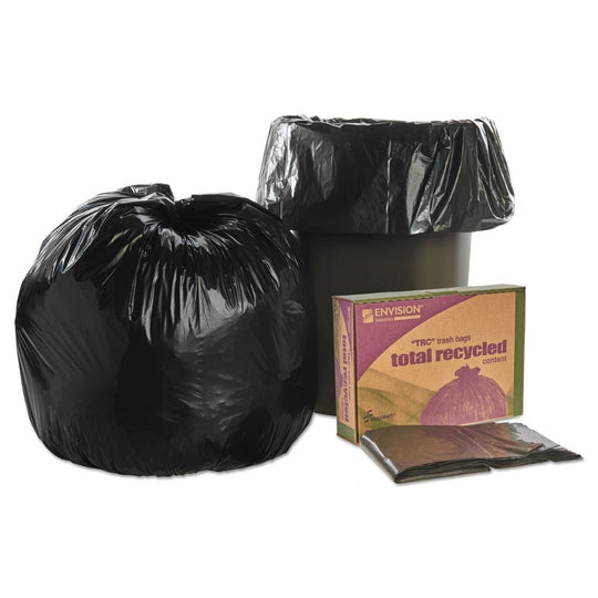 RECYCLED CONTENT TRASH CAN LINERS, 30 GAL, 1.3 mL, 30" x 39", BLACK/BROWN, 100/CT