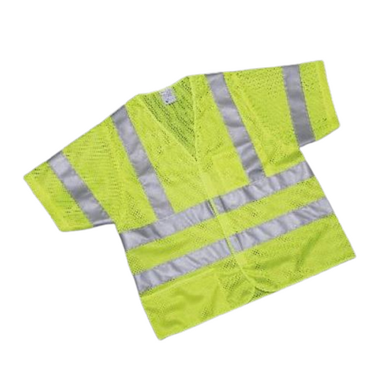 SAFETY VEST, FRONT CLOSURE, YELLOW/LIME W/SILVER TRIM, MEDUIM CS