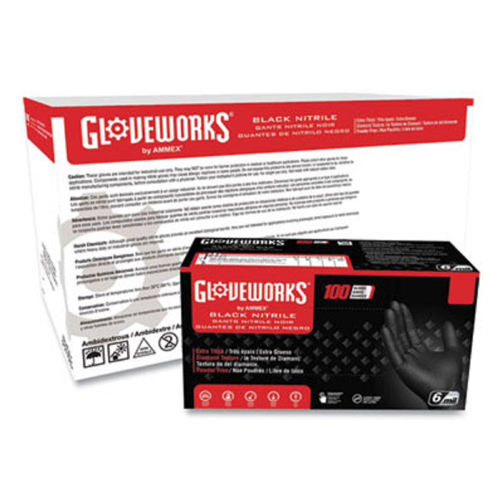 AXCGWBN44100 Ammex GWBN44100 Gloveworks Black Nitrile Powder Free Industrial Gloves, 6 Mil