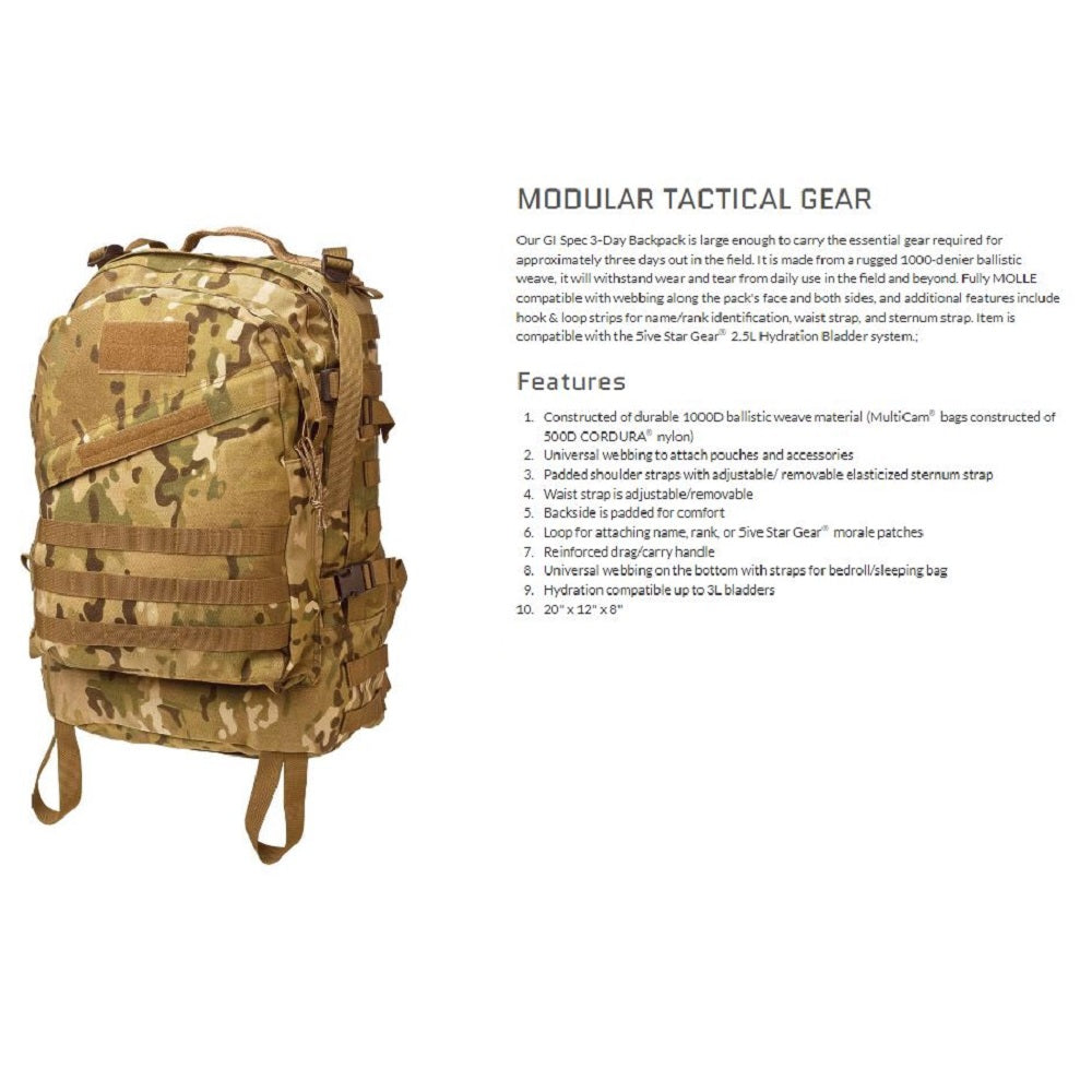 GI SPEC 3-DAY MILITARY BACKPACK - NYLON - MULTICAM