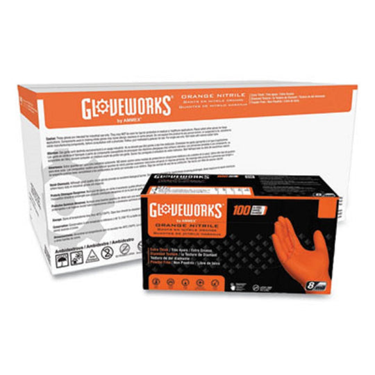 AXCGWON49100CT GLOVEWORKS BY AMMEX GWON49100 INDUSTRIAL XX-LARGE NITRILE GLOVES, ORANGE BX