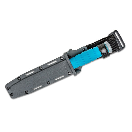 USSF SPACE-BAR KNIFE BLUE KRATON G HANDLE, GRAY HARD SHEATH, STR EDGE