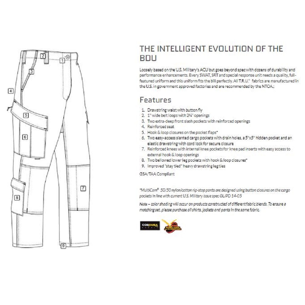 TACTICAL RESPONSE UNIFORM (T.R.U.) 65/35 POLYESTER/COTTON PANTS - SOLID OPTIONS