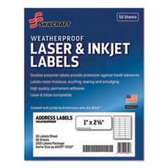 WEATHERPROOF ADDRESS LABELS, LASER/INKJET, RECYCLED, WHITE CS