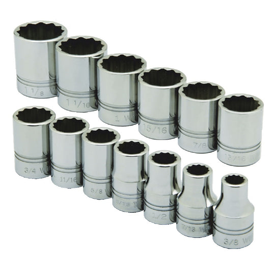 5120014293546 AbilityOne, Socket Set, 1/2 Drive Shallow, SAE 12 Point Fasteners, 13 Pieces Se