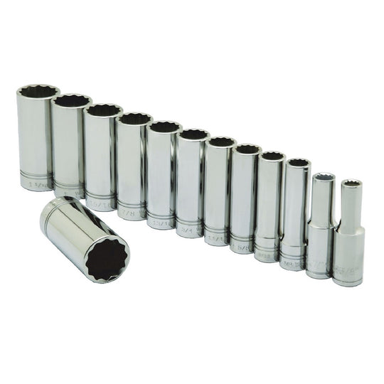 5120014293552 AbilityOne, Socket Set, 1/2 Drive Deep, SAE 12 Point Fasteners, 13 Pieces 12 Sets/Bx