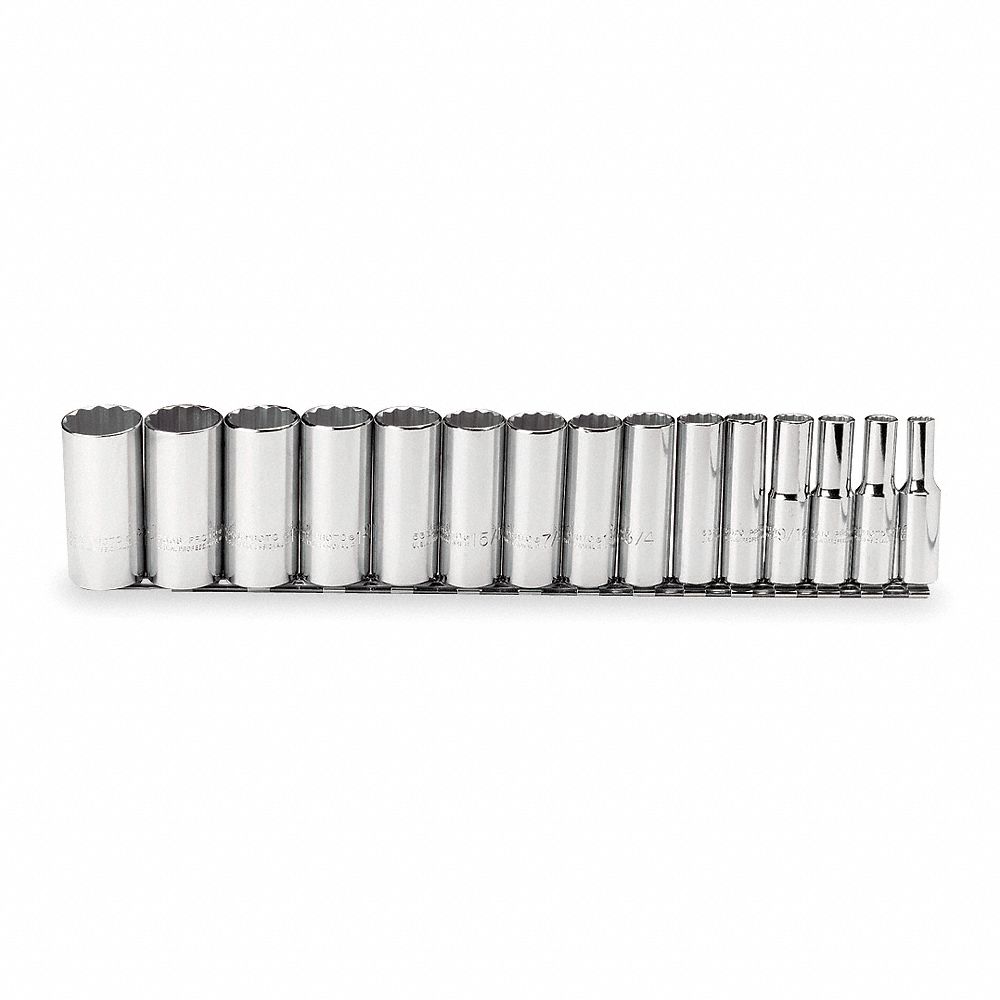 5120014293552 AbilityOne, Socket Set, 1/2 Drive Deep, SAE 12 Point Fasteners, 13 Pieces 12 Sets/Bx