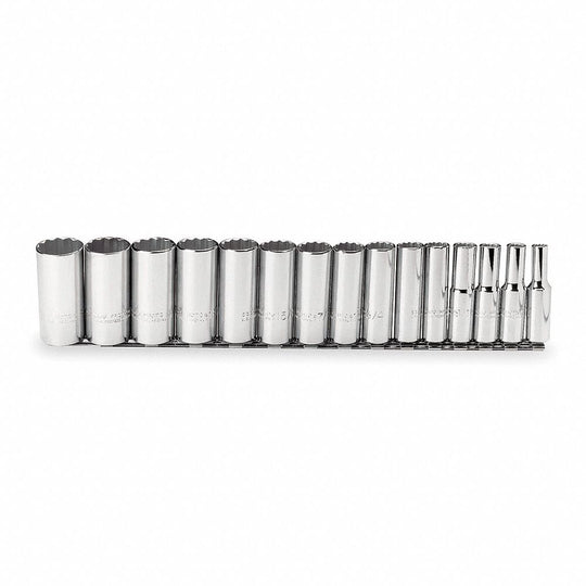 5120014293552 AbilityOne, Socket Set, 1/2 Drive Deep, SAE 12 Point Fasteners, 13 Pieces 12 Sets/Bx