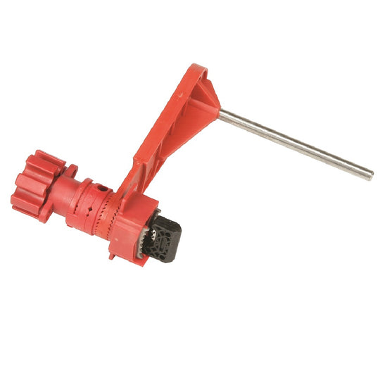 534000NIB0390  BALL VALVE LOCKOUT, ADJUSTABLE LARGE ARM, 5.75”, NYLON & STAINLESS STEEL, RED BX