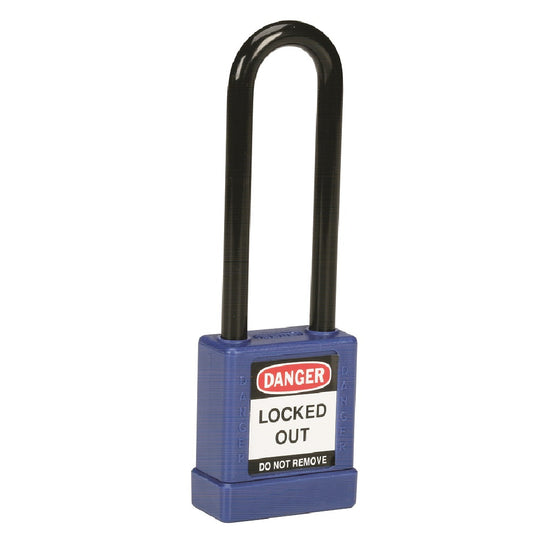 LOCKOUT SAFETY PADLOCK,STEEL SHACKLE, BLUE