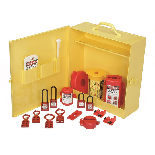 LOCKOUT TAGOUT PADLOCK STATION CABINET, STOCKED, BLUE