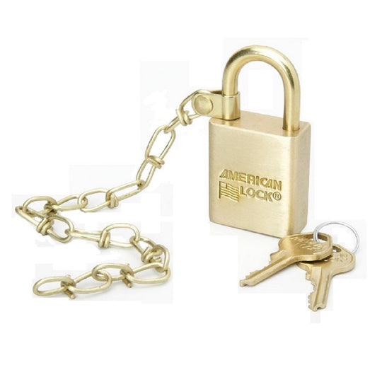 5340015881091 AbilityOne, Padlock Set, Solid Case, 1.5" Wide Brass, Master Keyed, w/Chain, SE/20