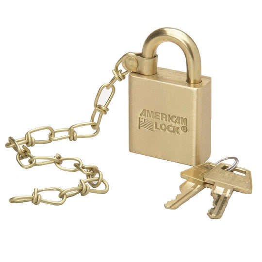 5340015881646 AbilityOne, Padlock Set, Solid Case, 1.5" Wide Brass, Grand Master Keyed, w/Chain, SE/50