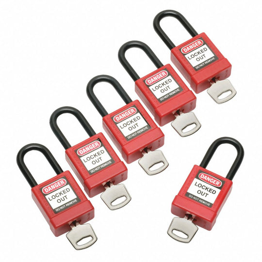 5340016502636 AbilityOne, Lockout Safety Padlock - Aluminum - Steel Shackle - 1-1/2" x 1/2" x 3/4" - Keyed alike - Red - 6/PG