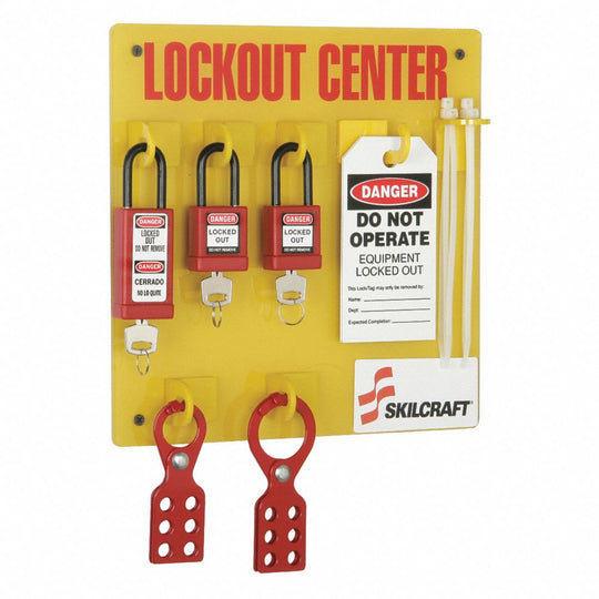 5340016512045 AbilityOne, Lockout Station, 3 Padlocks, Filled, General Lockout/Tagout, Keyed Different, High-Visibility Yellow Kt