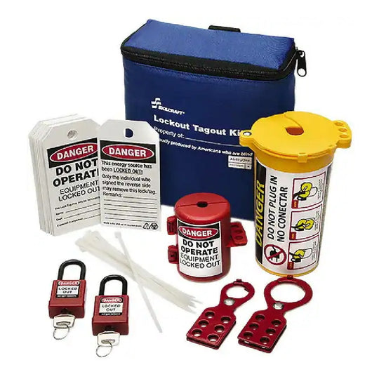 LOCKOUT TAGOUT KIT W/PLUG LOCKOUTS AND BLUE CARRING BAG