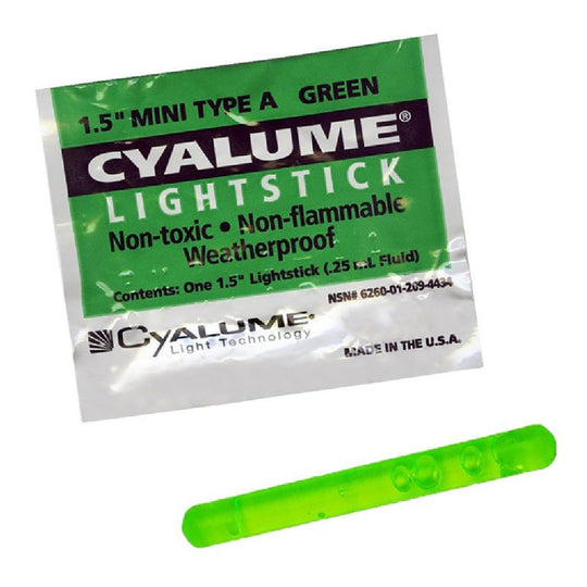 LIGHTSTICKS, WATERPROOF, 1.5", GREEN, 4 HOURS