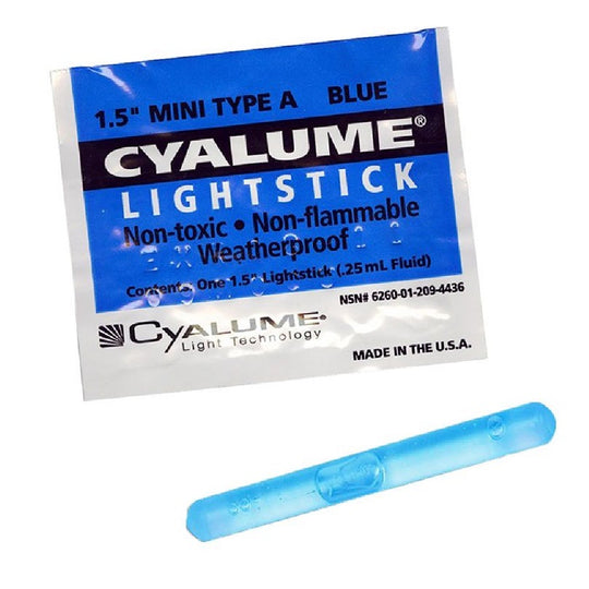 BLUE CHEMLIGHT LIGHTSTICKS, WATERPROOF 1.5", 4 HOURS - 50/BOX