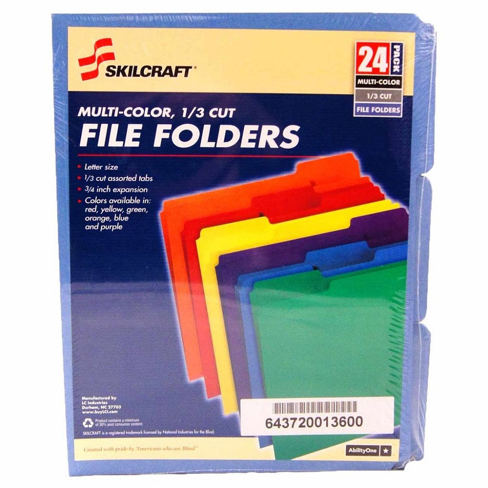 FILE FOLDERS  1/3 CUT, BLUE, 24/PACK