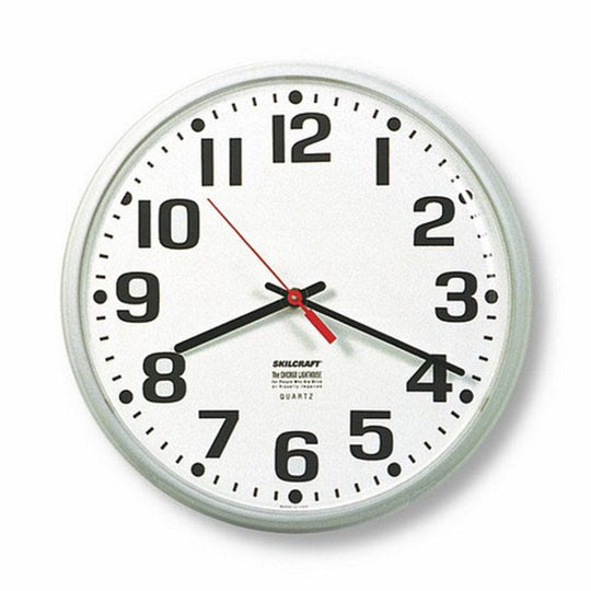 6645013897951 AbilityOne, Quartz Wall Clock, Battery Operated, Slimline Plastic Frame, 12.75" Diameter, White Case/White Face Ea