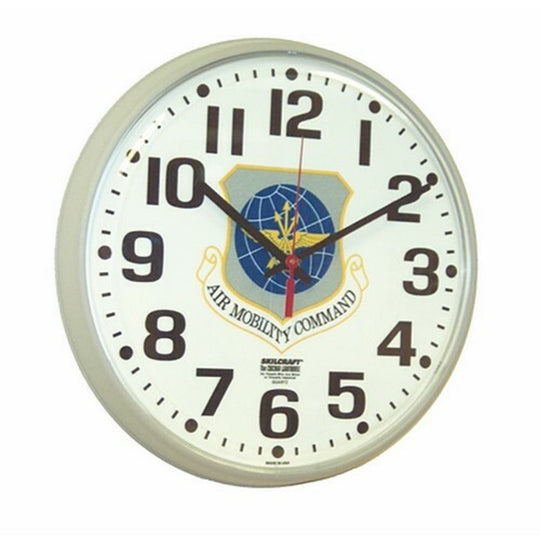 SLIMELINE WALL CLOCK - 12 3/4" DIAMETER, W/ LOGO TAUPE