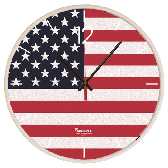 6645016986559 AbilityOne, Clock, Wall, American Flag, Slimline Frame Ea