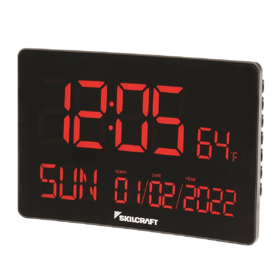 6645016988078 AbilityOne, Clock, Digital, Wall Mount and Desktop, Self-set Movement, 2.44" Time Digits, Black with Red Digits Ea