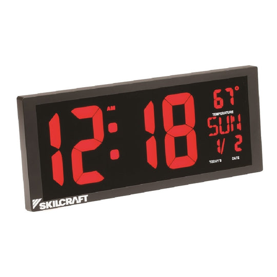 6645016988079 AbilityOne, Clock, Digital, Wall Mount and Desktop, Self-set Movement, 3.93" Time Digits, Black with Red Digits EA