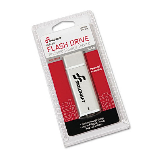 USB FLASH DRIVE, PLUG-AND-PLAY, 32 GB, SILVER