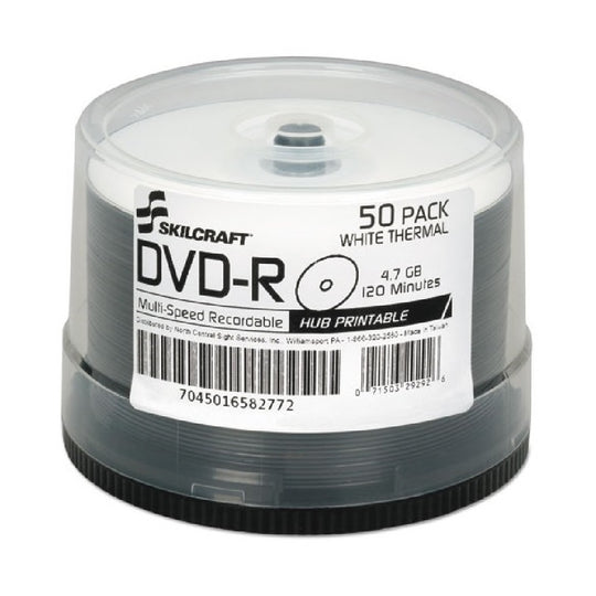 BLANK MEDIA DISCS, DVD-R, LASER PRINTABLE, 16X, 4.7GB - WHITE  50 PACK SPINDLE