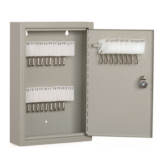 WALL MOUNTING KEY CABINET, 30 KEY, GRAY STEEL