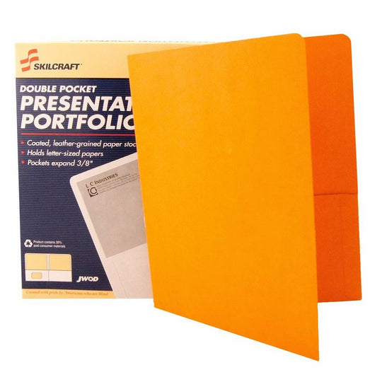 DOUBLE POCKET PORTFOLIOS W/ BUSINESS CARD HOLDER, ORANGE PK