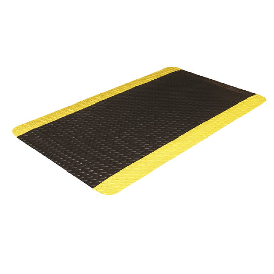 7220016673562 ANTI-FATIGUE FLOOR MATS, HEAVY DUTY INDUSTRIAL HARD TOP, BLACK w/ 2 YELLOW BOARDER STRIPES