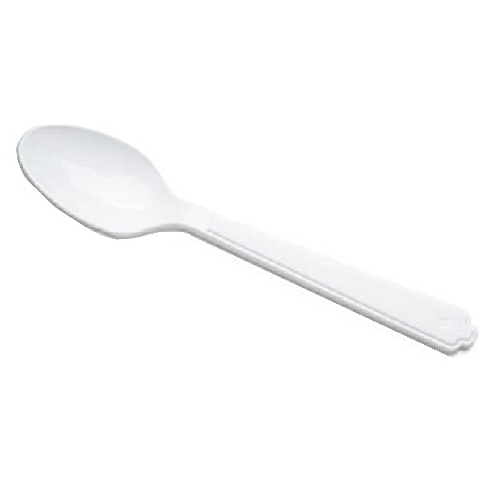 TYPE III HEAVY DUTY  6" WHITE PLASTIC TEASPOONS  100-PK