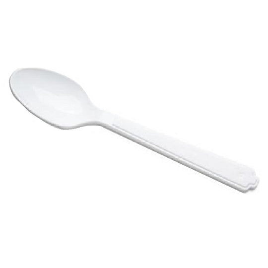 TYPE III HEAVY DUTY  6" WHITE PLASTIC TEASPOONS  100-PK