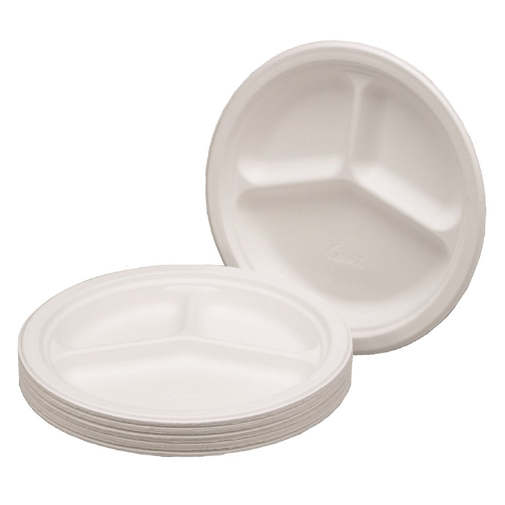 7350012636701 TRIPLE COMPARTMENT PAPER PLATES, 10.25" DIAMETER PLATE, WHITE