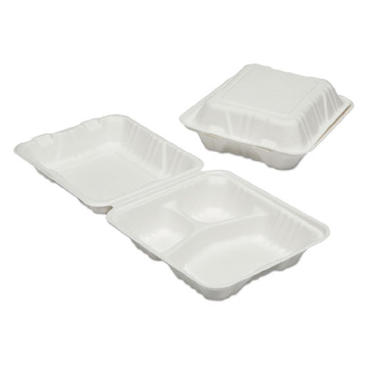 7350016646905 CLAMSHELL HINGED LID TO GO FOOD CONTAINER, 3 COMPARTMENT BX