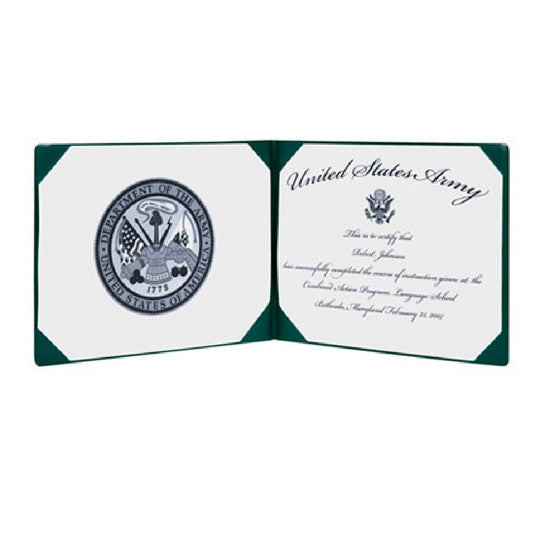 7510007557077 AbilityOne NSN7557077 Award Certificate Binder, Gold Army Seal, Green Bx