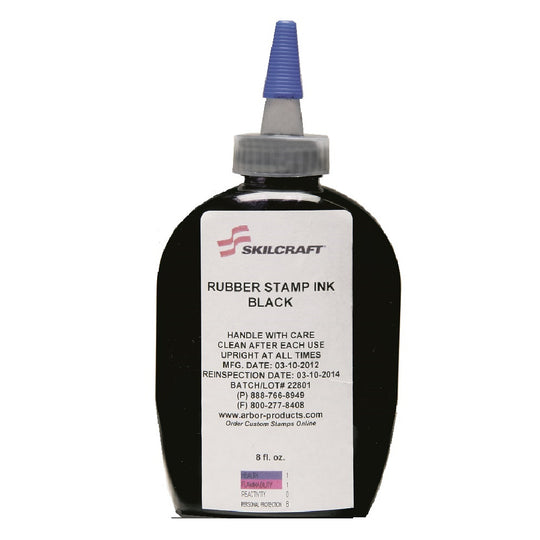 NSN7826257 STAMP PAD BLACK INK, 8 oz BOTTLE, WITHOUT BRUSH 12/BX