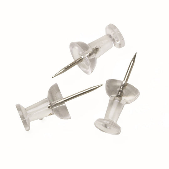 CLEAR PUSH PINS, 3/8" HEAD, 100 PER BOX